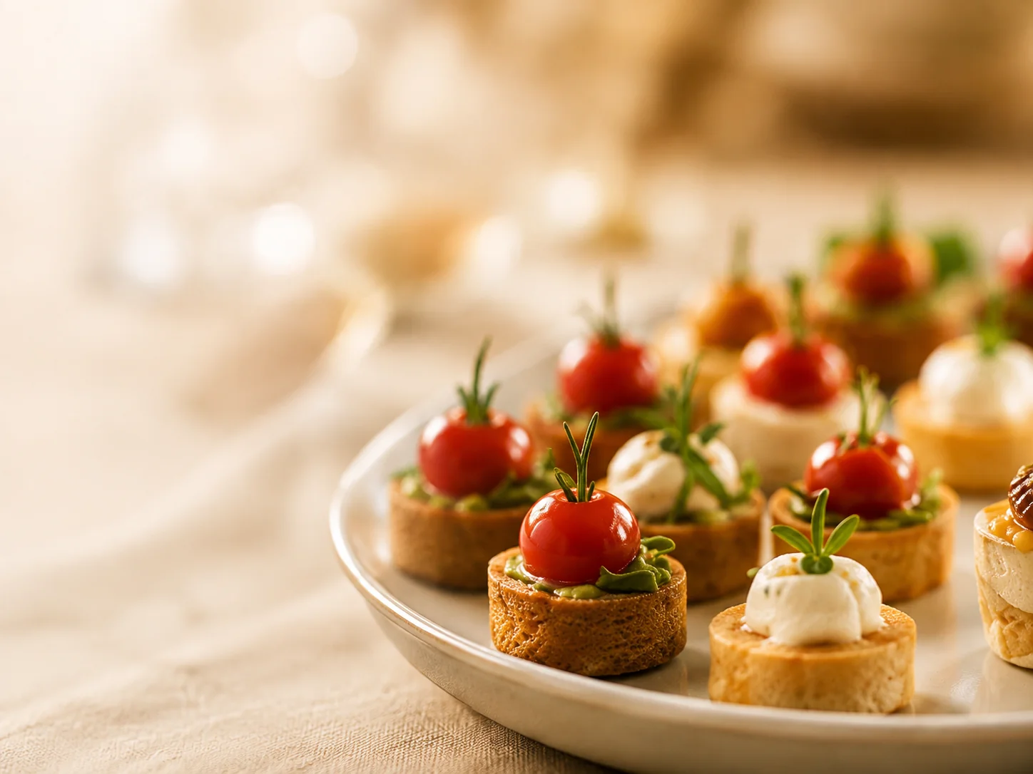 Fein angerichtete Apéro-Häppchen mit Kirschtomaten